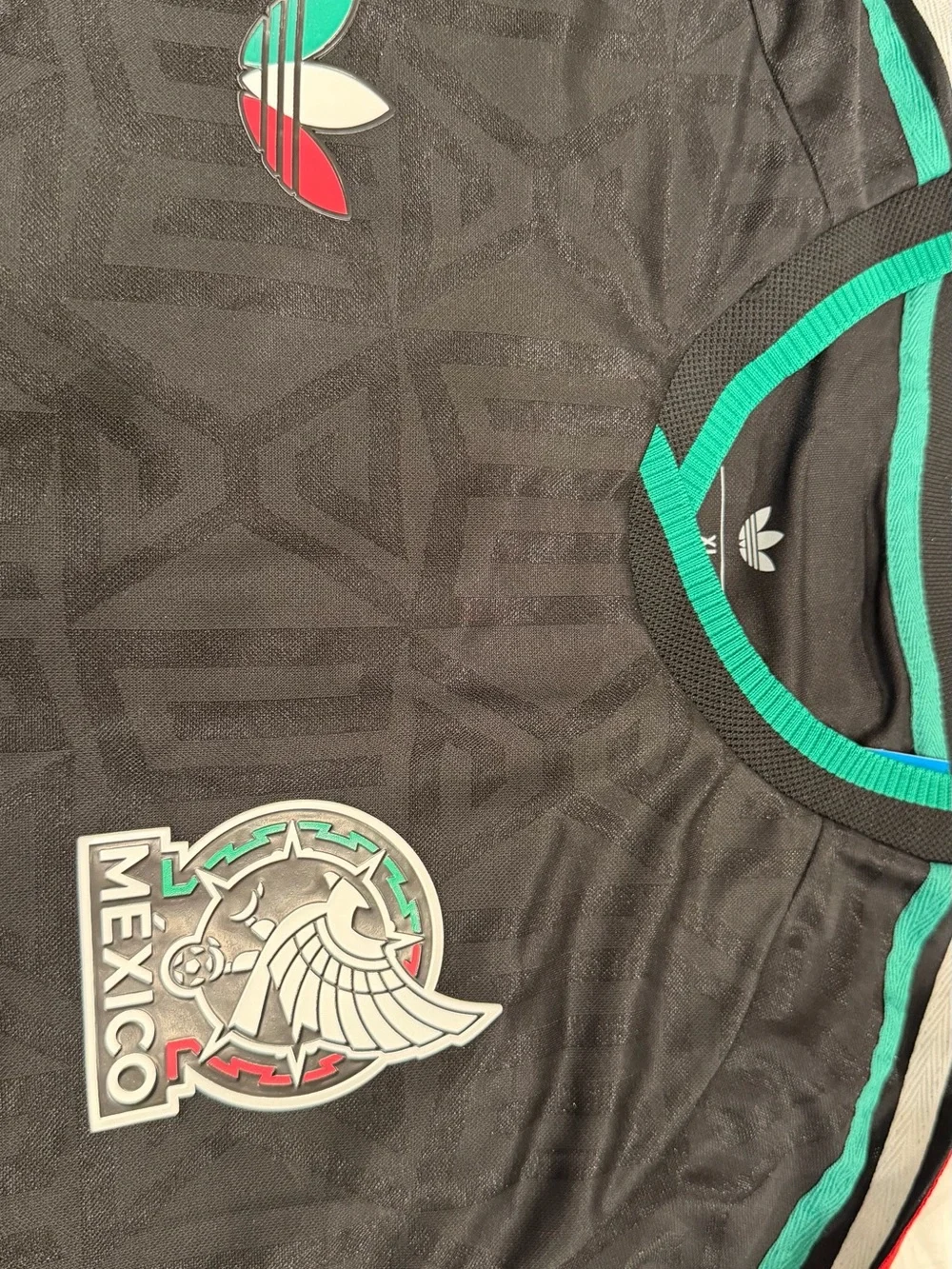 adidas Black Mexico Long-Sleeve Soccer Jersey with Green and Red Trim